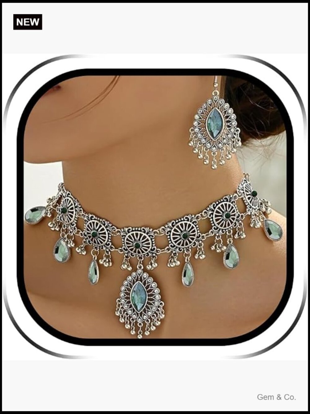 Oxidized Ethnic Wedding Jewelry Set with Necklace and Earrings
